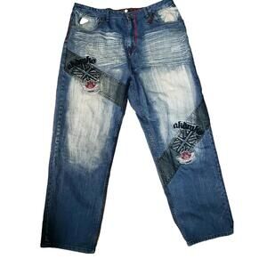 AKADEMIKS Jeans Vintage Relaxed Straight Embroidered Artsy Size 42 Men's #CB3